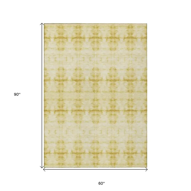 5' X 8' Wheat And Gold Geometric Washable Indoor Outdoor Area Rug