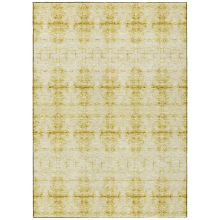 5' X 8' Wheat And Gold Geometric Washable Indoor Outdoor Area Rug