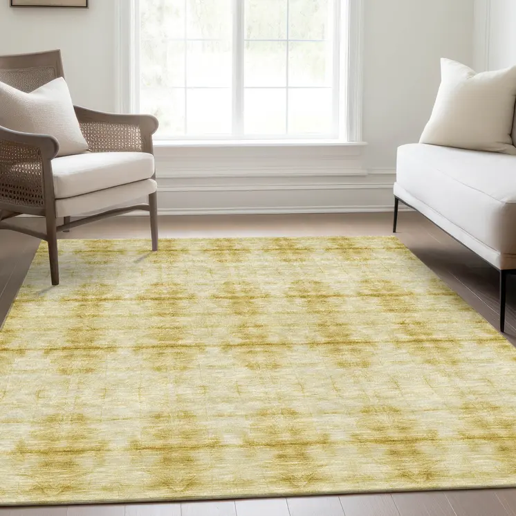 5' X 8' Wheat And Gold Geometric Washable Indoor Outdoor Area Rug