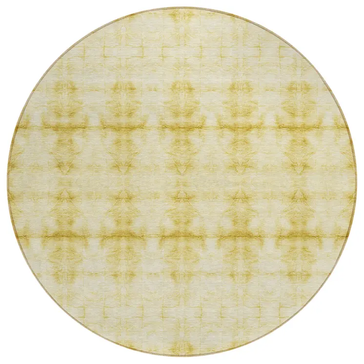 8' Wheat And Gold Round Geometric Washable Indoor Outdoor Area Rug