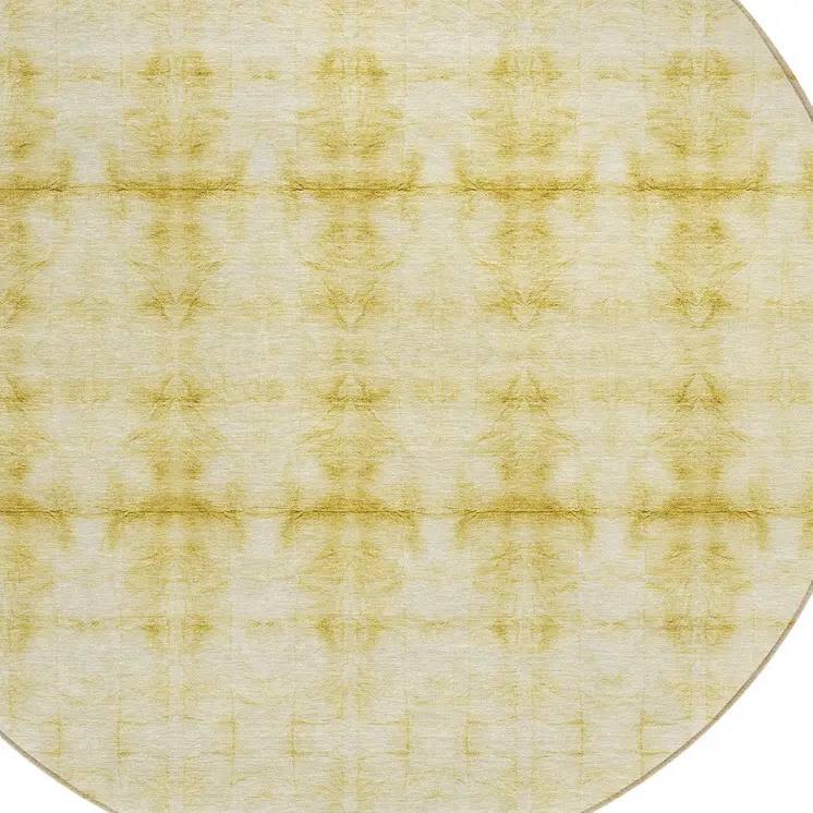 8' Wheat And Gold Round Geometric Washable Indoor Outdoor Area Rug