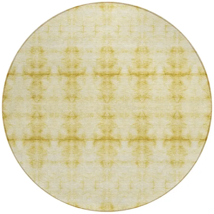 8' Wheat And Gold Round Geometric Washable Indoor Outdoor Area Rug