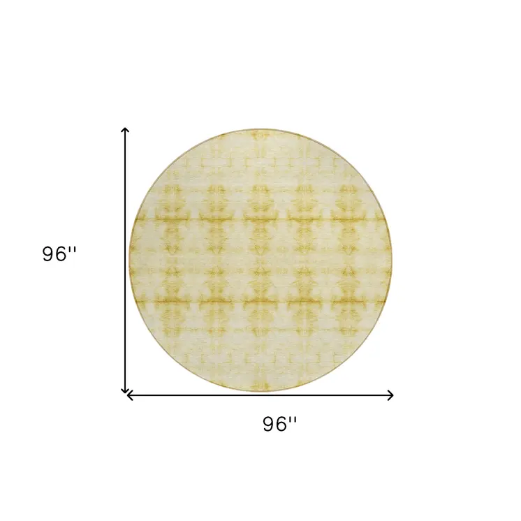 8' Wheat And Gold Round Geometric Washable Indoor Outdoor Area Rug