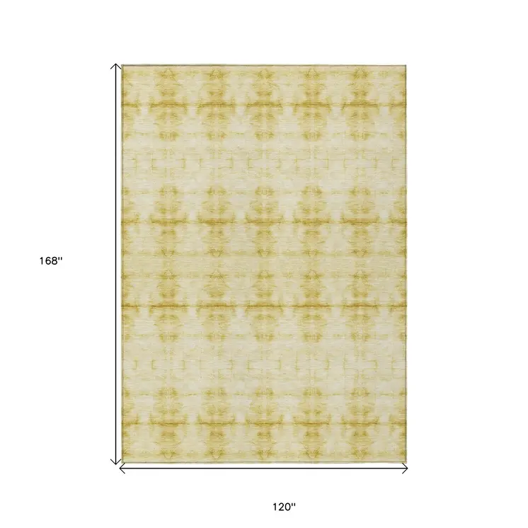 10' X 14' Wheat And Gold Geometric Washable Indoor Outdoor Area Rug