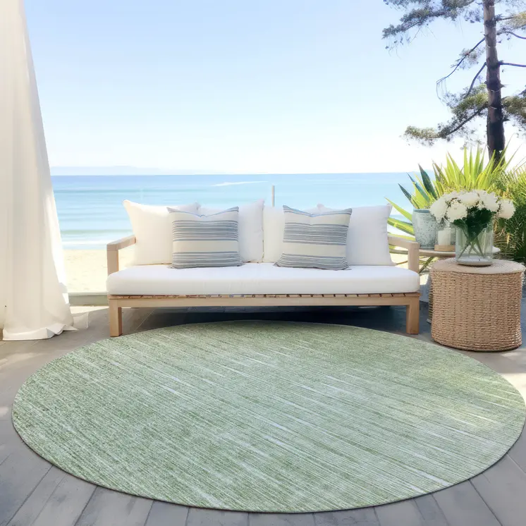 8' Artichoke Green And Green Round Abstract Washable Indoor Outdoor Area Rug
