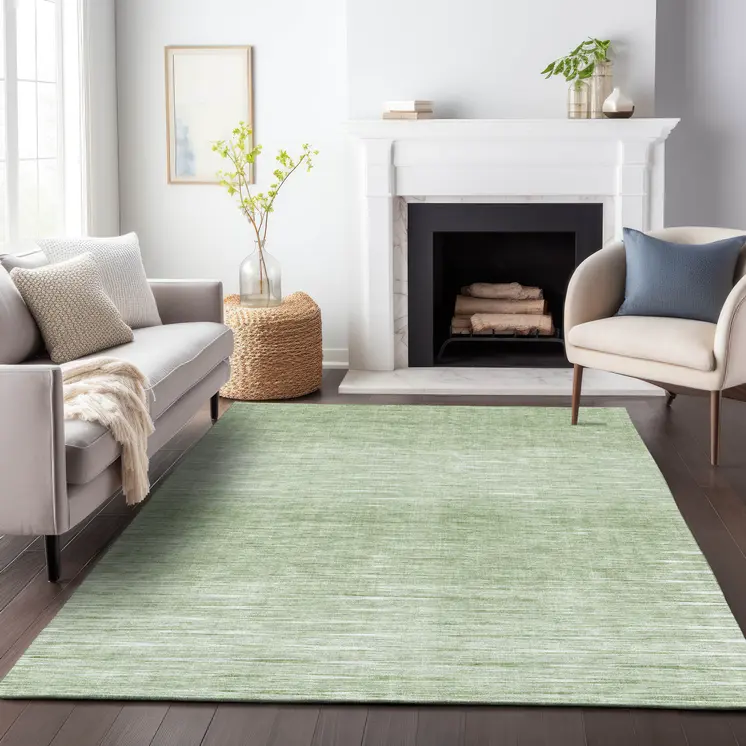 8' X 10' Artichoke Green And Green Abstract Washable Indoor Outdoor Area Rug