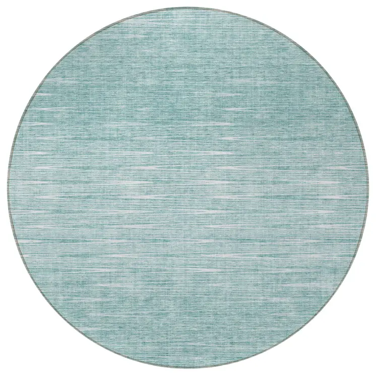 8' Aqua And Ivory Round Abstract Washable Indoor Outdoor Area Rug