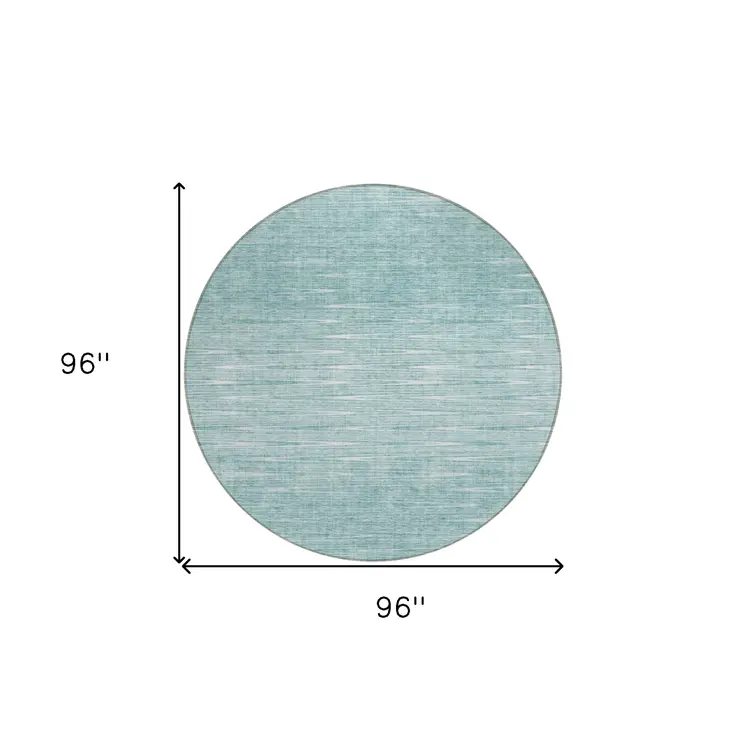 8' Aqua And Ivory Round Abstract Washable Indoor Outdoor Area Rug