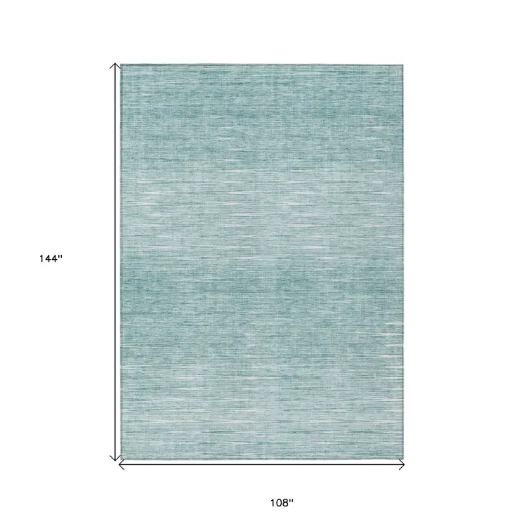 9' X 12' Aqua And Ivory Abstract Washable Indoor Outdoor Area Rug