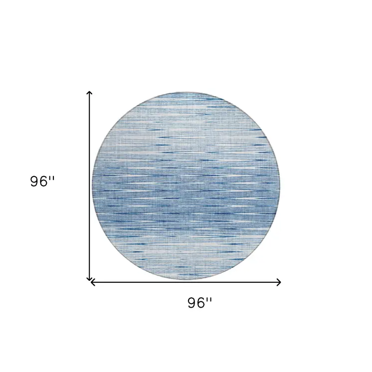 8' Navy Blue And Sky Blue Round Abstract Washable Indoor Outdoor Area Rug