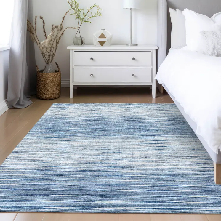 8' X 10' Navy Blue And Sky Blue Abstract Washable Indoor Outdoor Area Rug