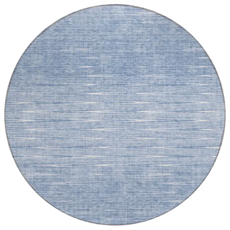 8' Denim Blue And Blue Round Abstract Washable Indoor Outdoor Area Rug