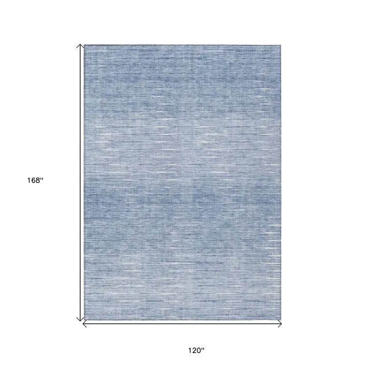 10' X 14' Denim Blue And Blue Abstract Washable Indoor Outdoor Area Rug