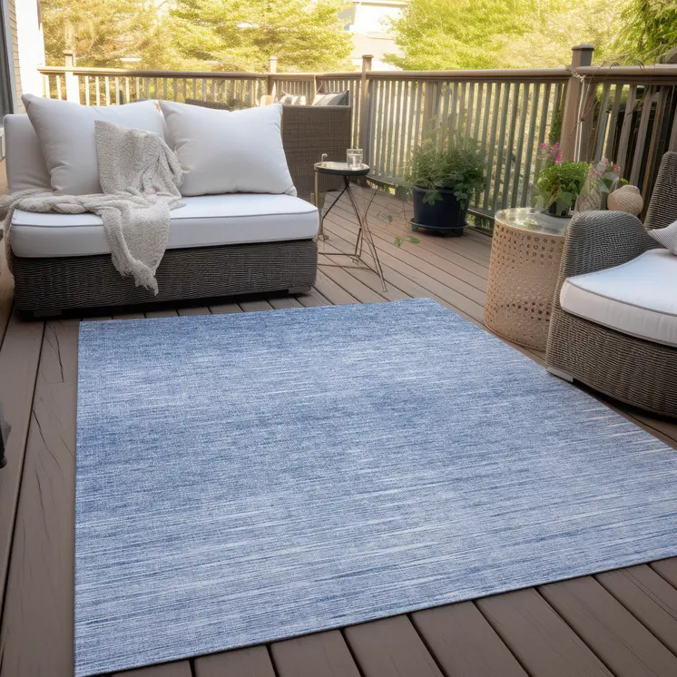 10' X 14' Denim Blue And Blue Abstract Washable Indoor Outdoor Area Rug