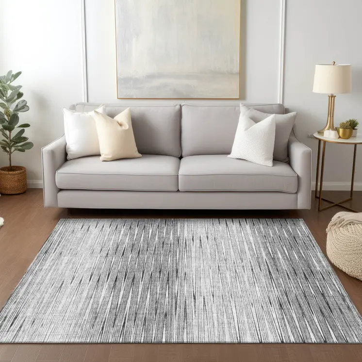 3' X 5' Gray And Charcoal Abstract Washable Indoor Outdoor Area Rug