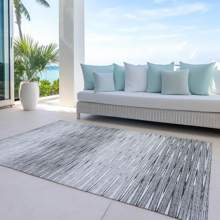 5' X 8' Gray And Charcoal Abstract Washable Indoor Outdoor Area Rug