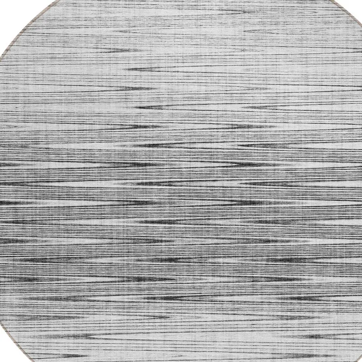 8' Gray And Charcoal Round Abstract Washable Indoor Outdoor Area Rug