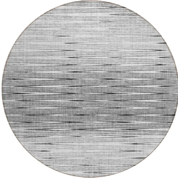 8' Gray And Charcoal Round Abstract Washable Indoor Outdoor Area Rug