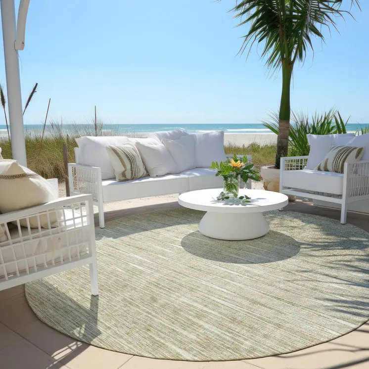 8' Khaki And Beige Round Abstract Washable Indoor Outdoor Area Rug