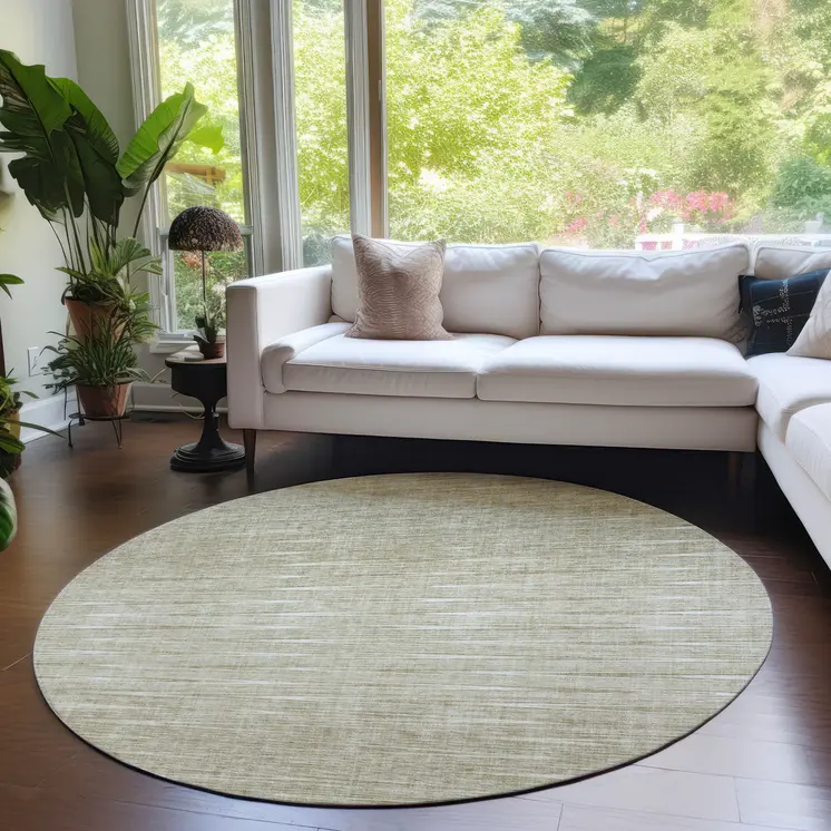 8' Khaki And Beige Round Abstract Washable Indoor Outdoor Area Rug