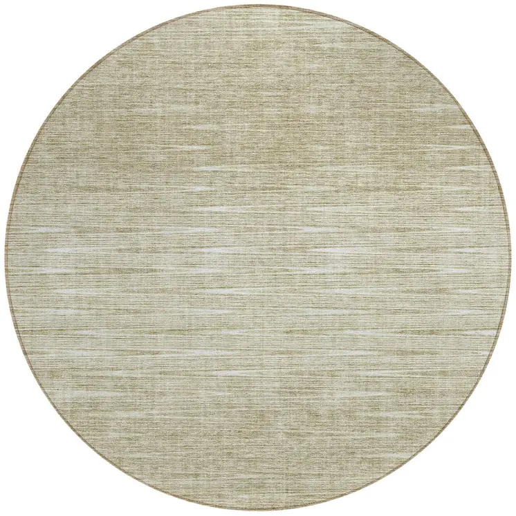 8' Khaki And Beige Round Abstract Washable Indoor Outdoor Area Rug