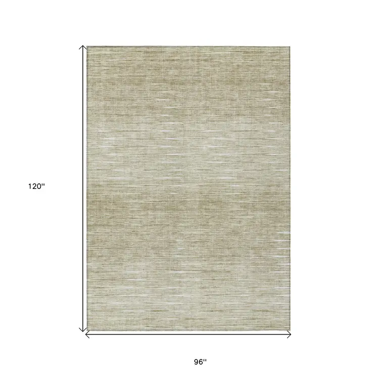 8' X 10' Khaki And Beige Abstract Washable Indoor Outdoor Area Rug