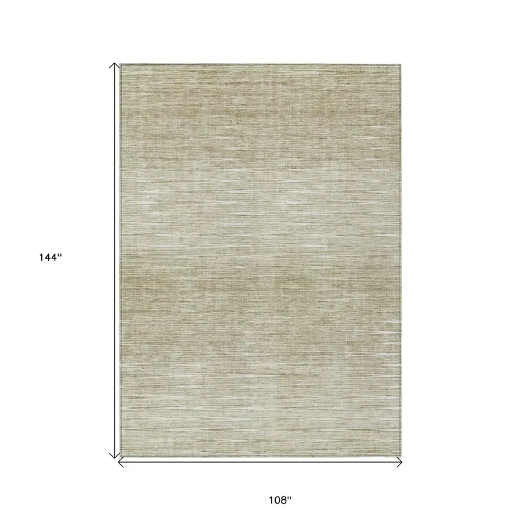 9' X 12' Khaki And Beige Abstract Washable Indoor Outdoor Area Rug