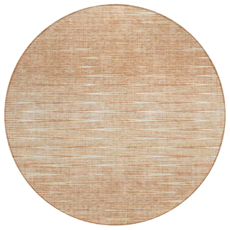 8' Salmon And Ivory Round Abstract Washable Indoor Outdoor Area Rug