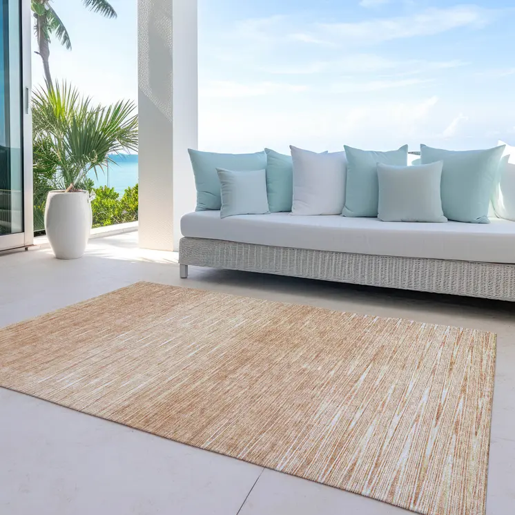 9' X 12' Salmon And Ivory Abstract Washable Indoor Outdoor Area Rug