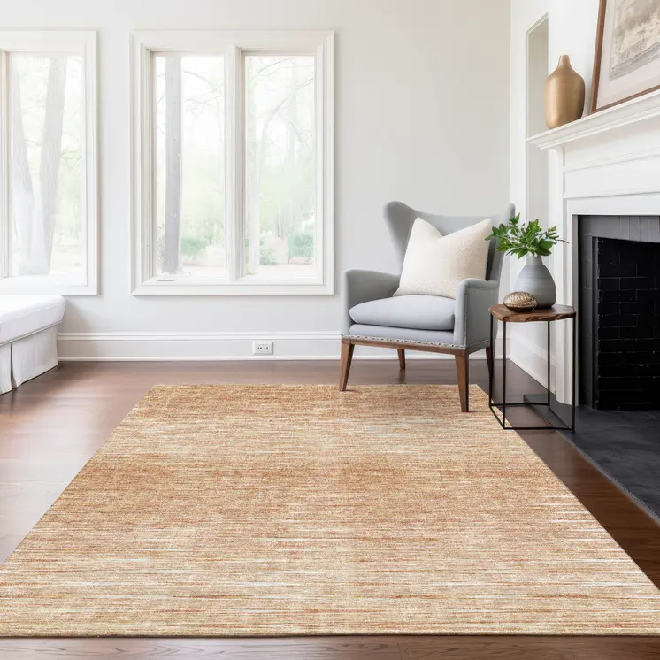 9' X 12' Salmon And Ivory Abstract Washable Indoor Outdoor Area Rug