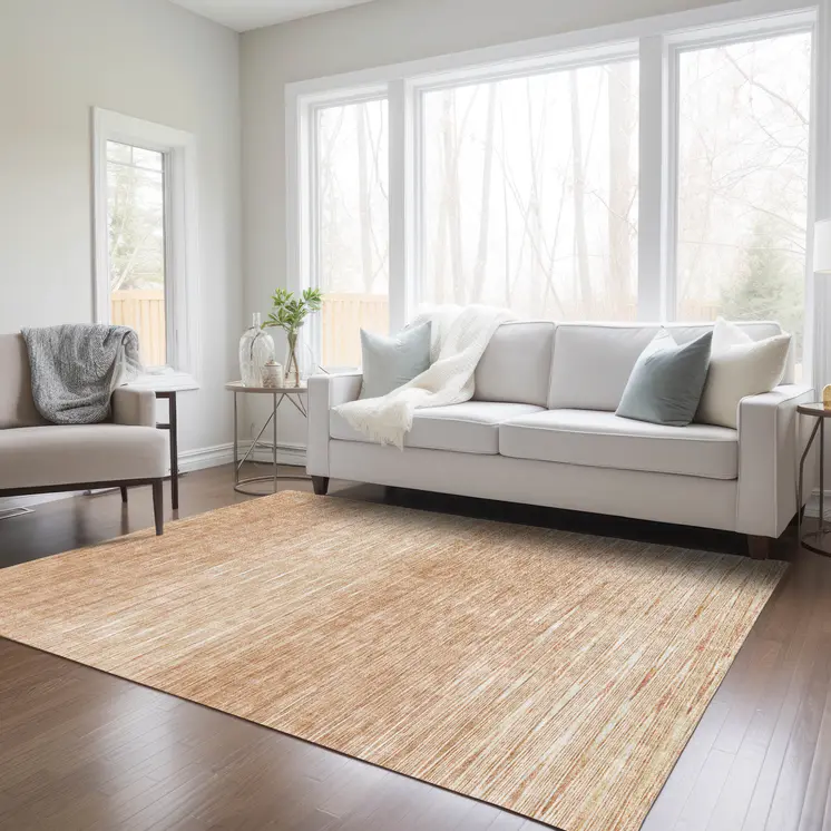 9' X 12' Salmon And Ivory Abstract Washable Indoor Outdoor Area Rug