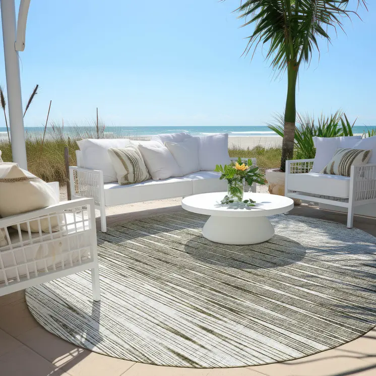 8' Taupe And Beige Round Abstract Washable Indoor Outdoor Area Rug