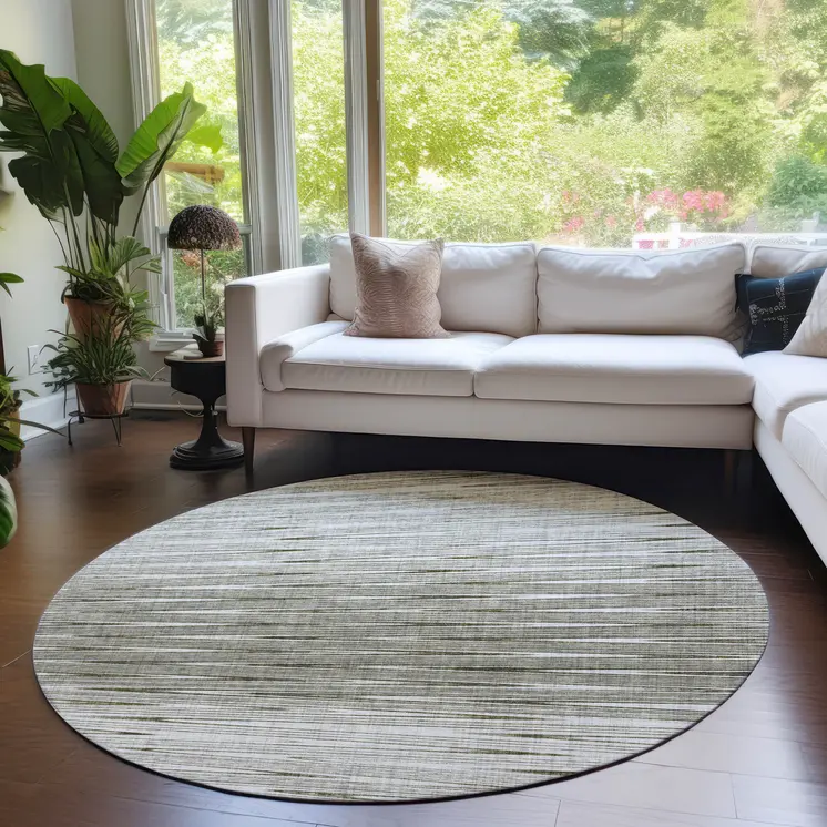 8' Taupe And Beige Round Abstract Washable Indoor Outdoor Area Rug