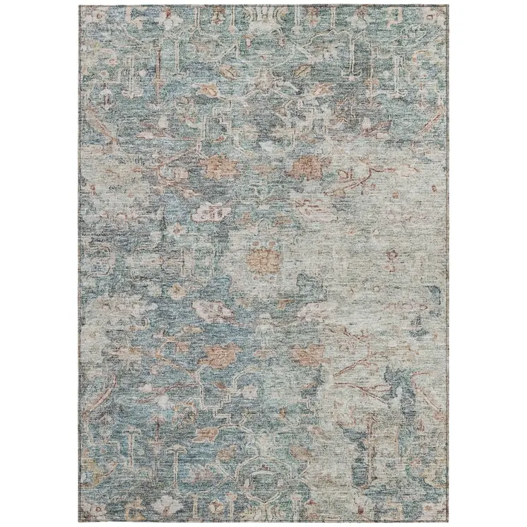 3' X 5' Green Blue And Gray Oriental Washable Indoor Outdoor Area Rug