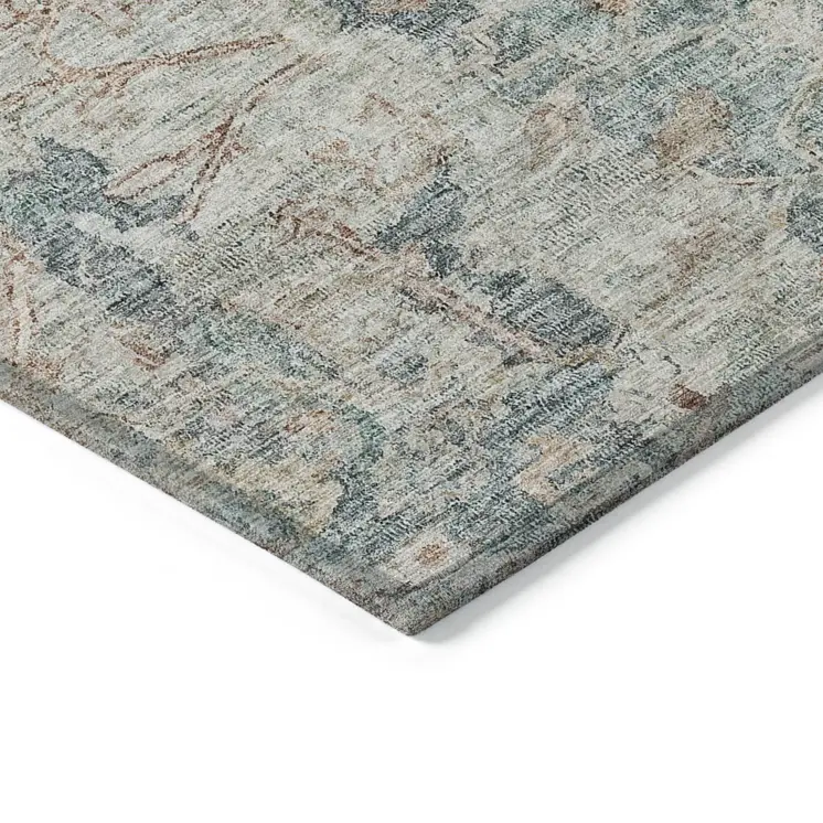 5' X 8' Green Blue And Gray Oriental Washable Indoor Outdoor Area Rug