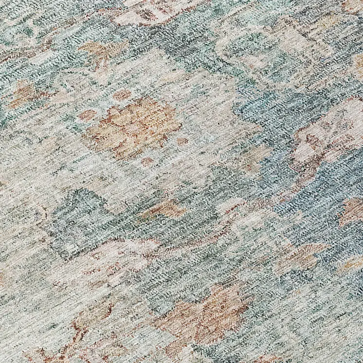 8' Green Blue And Gray Round Oriental Washable Indoor Outdoor Area Rug