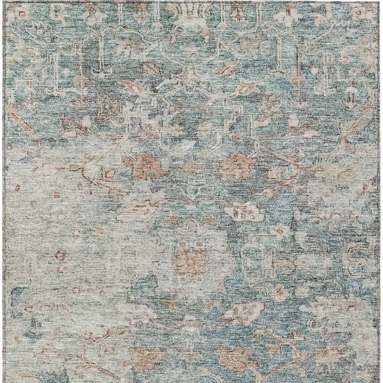 9' X 12' Green Blue And Gray Oriental Washable Indoor Outdoor Area Rug