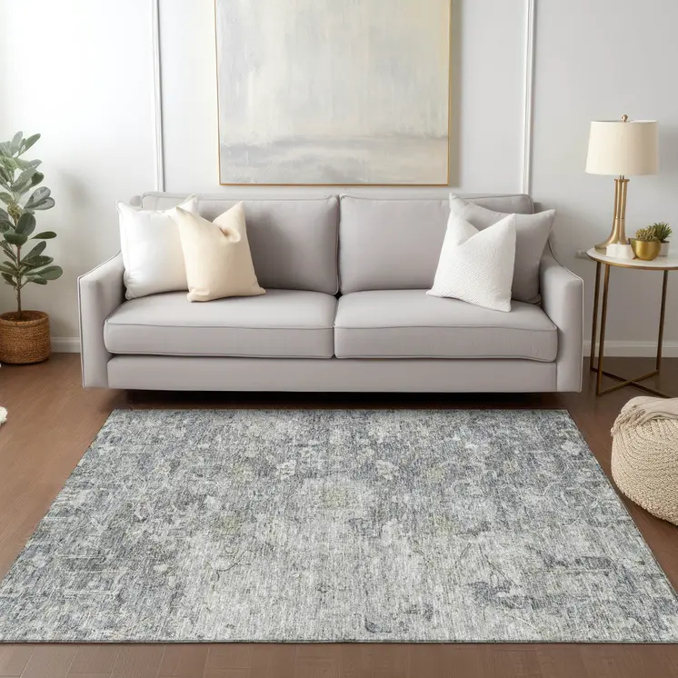 3' X 5' Gray Beige And Charcoal Oriental Washable Indoor Outdoor Area Rug