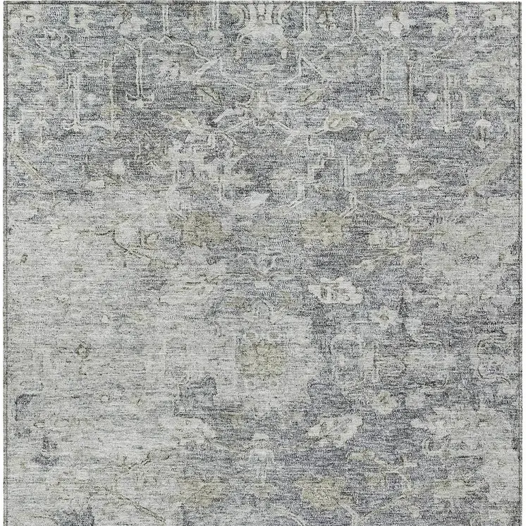 10' X 14' Gray Beige And Charcoal Oriental Washable Indoor Outdoor Area Rug
