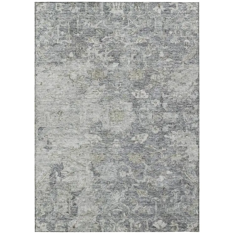 10' X 14' Gray Beige And Charcoal Oriental Washable Indoor Outdoor Area Rug