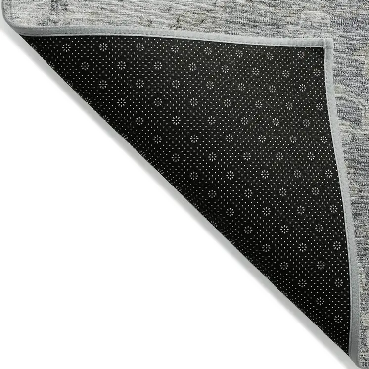 10' X 14' Gray Beige And Charcoal Oriental Washable Indoor Outdoor Area Rug