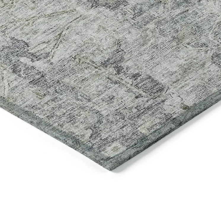 10' X 14' Gray Beige And Charcoal Oriental Washable Indoor Outdoor Area Rug