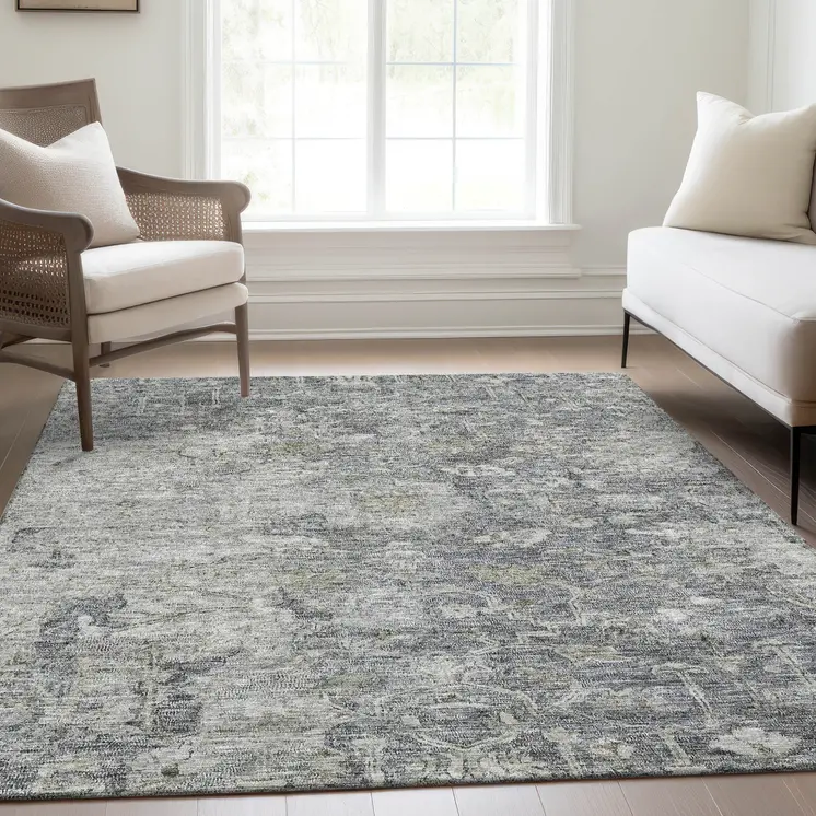 10' X 14' Gray Beige And Charcoal Oriental Washable Indoor Outdoor Area Rug