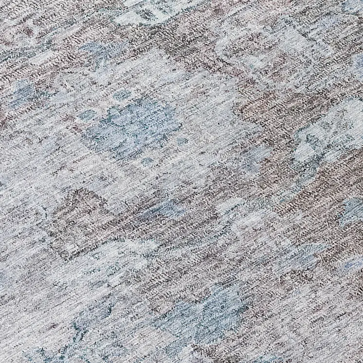 8' Brown And Blue Round Oriental Washable Indoor Outdoor Area Rug