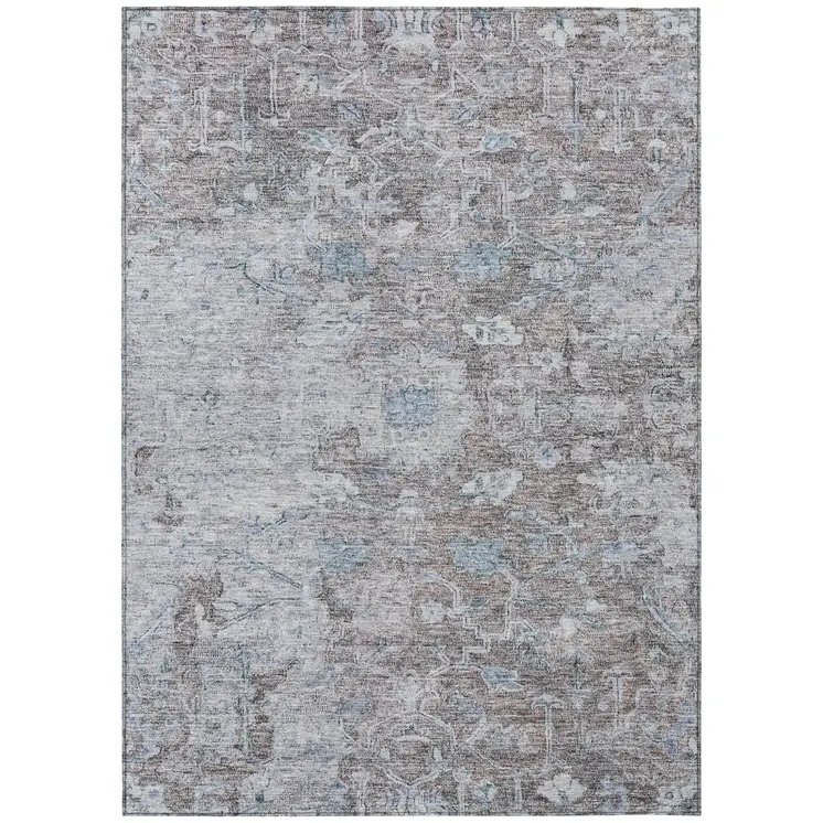 10' X 14' Brown And Blue Oriental Washable Indoor Outdoor Area Rug