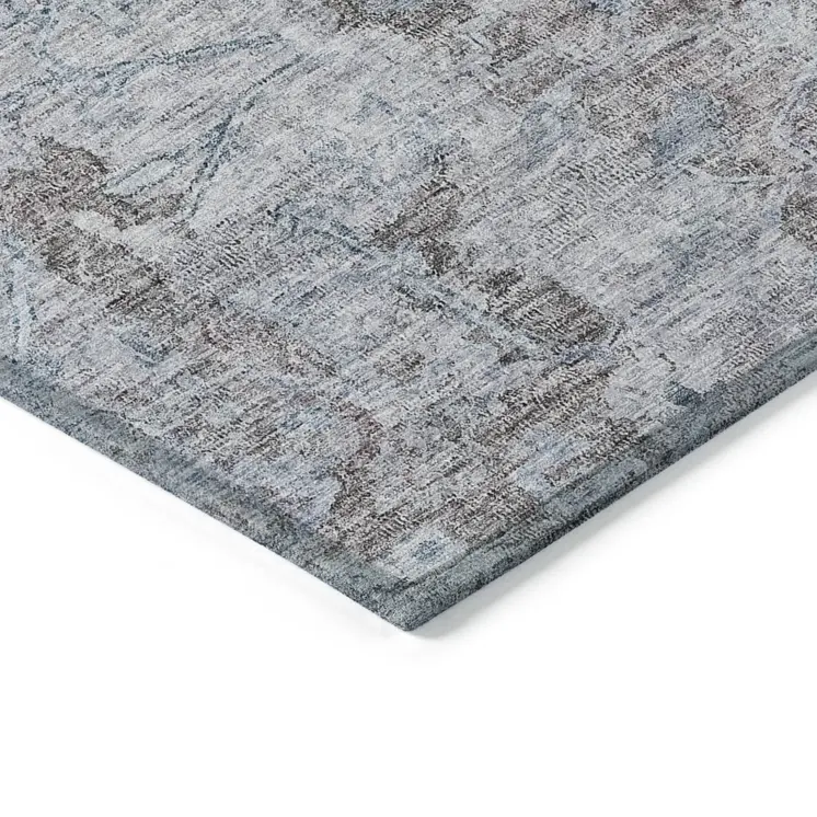 10' X 14' Brown And Blue Oriental Washable Indoor Outdoor Area Rug