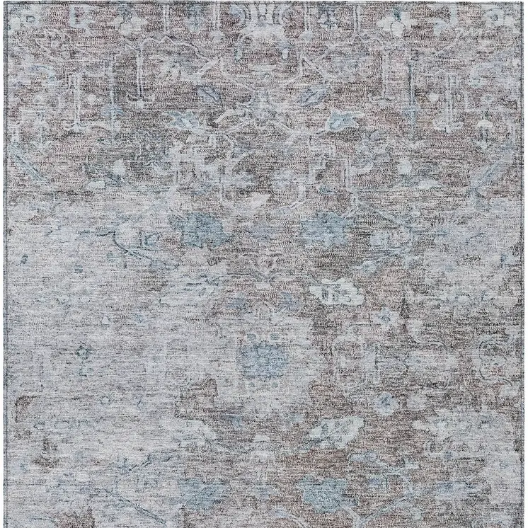 10' X 14' Brown And Blue Oriental Washable Indoor Outdoor Area Rug