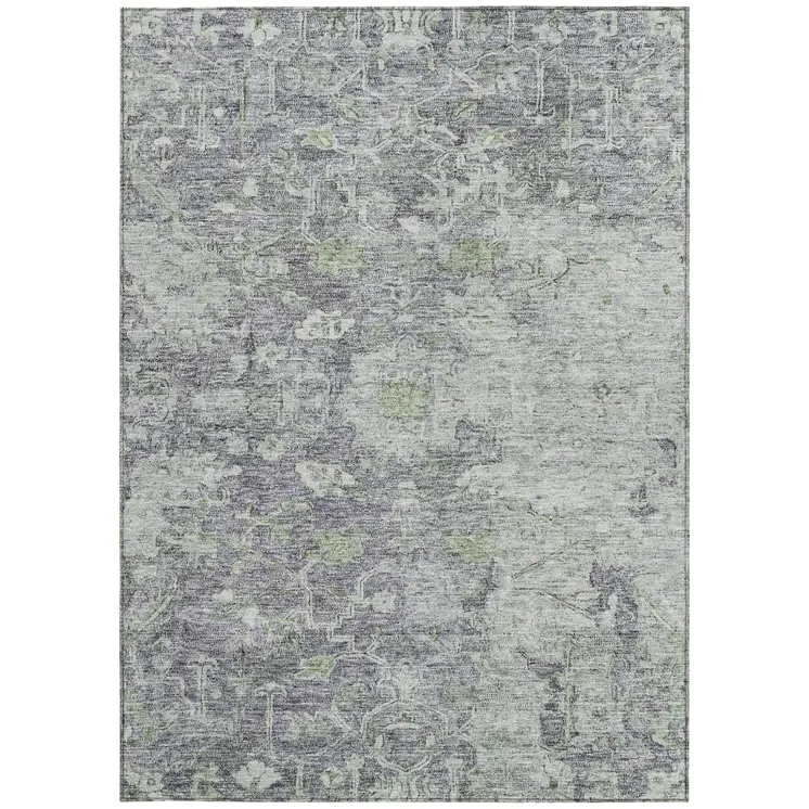 3' X 5' Plum Purple And Olive Green Oriental Washable Indoor Outdoor Area Rug