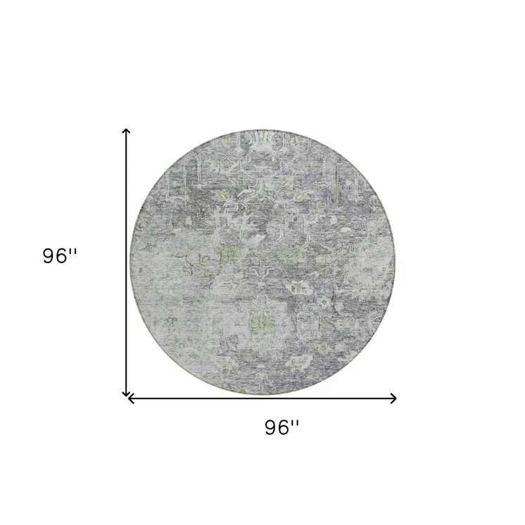 8' Plum Purple And Olive Green Round Oriental Washable Indoor Outdoor Area Rug