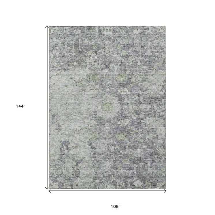 9' X 12' Plum Purple And Olive Green Oriental Washable Indoor Outdoor Area Rug